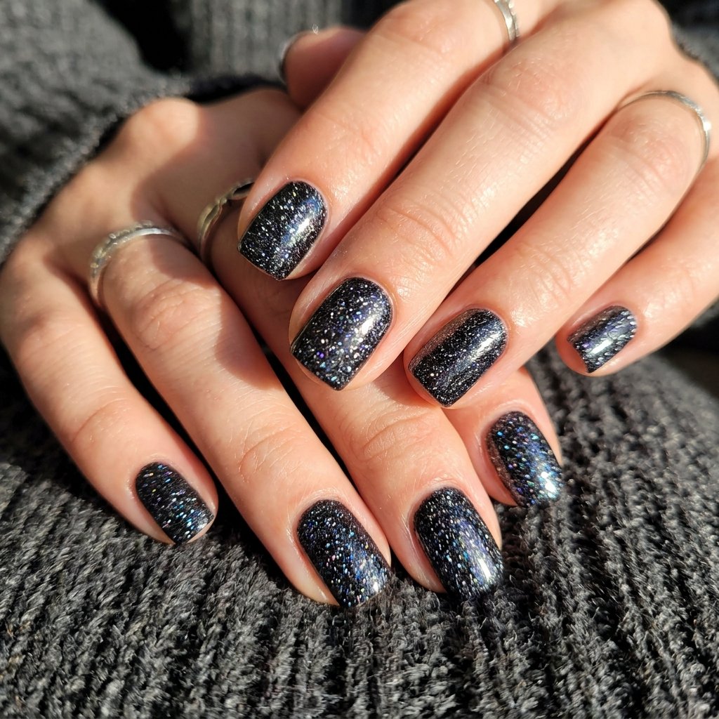 black sparkly nails