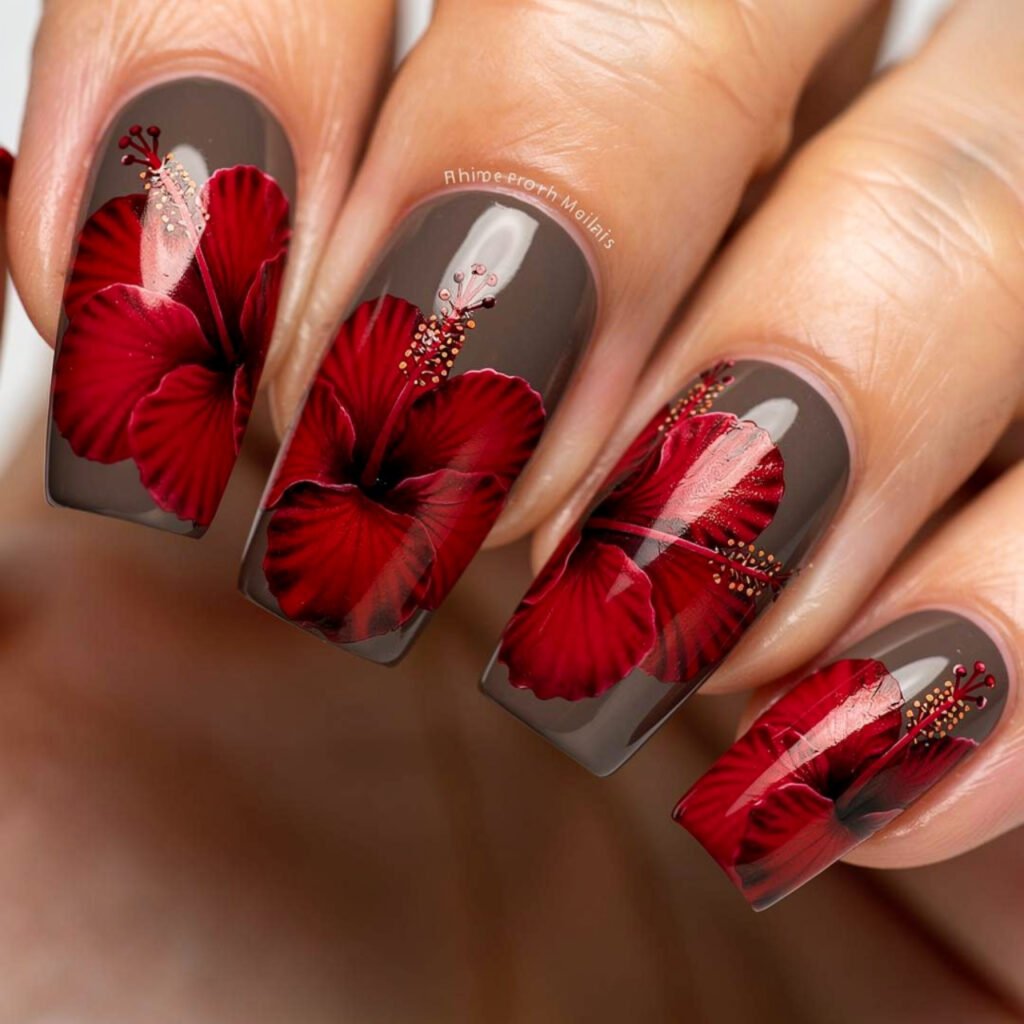 Red Hibiscus Nails