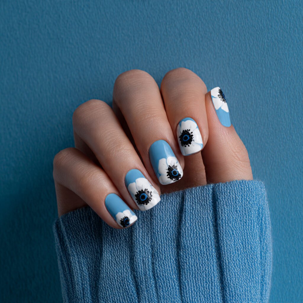 32 Top Blue and White Floral Nail Designs: Elegant Flower Art to Try 29 Crisp White Poppy Contrasts