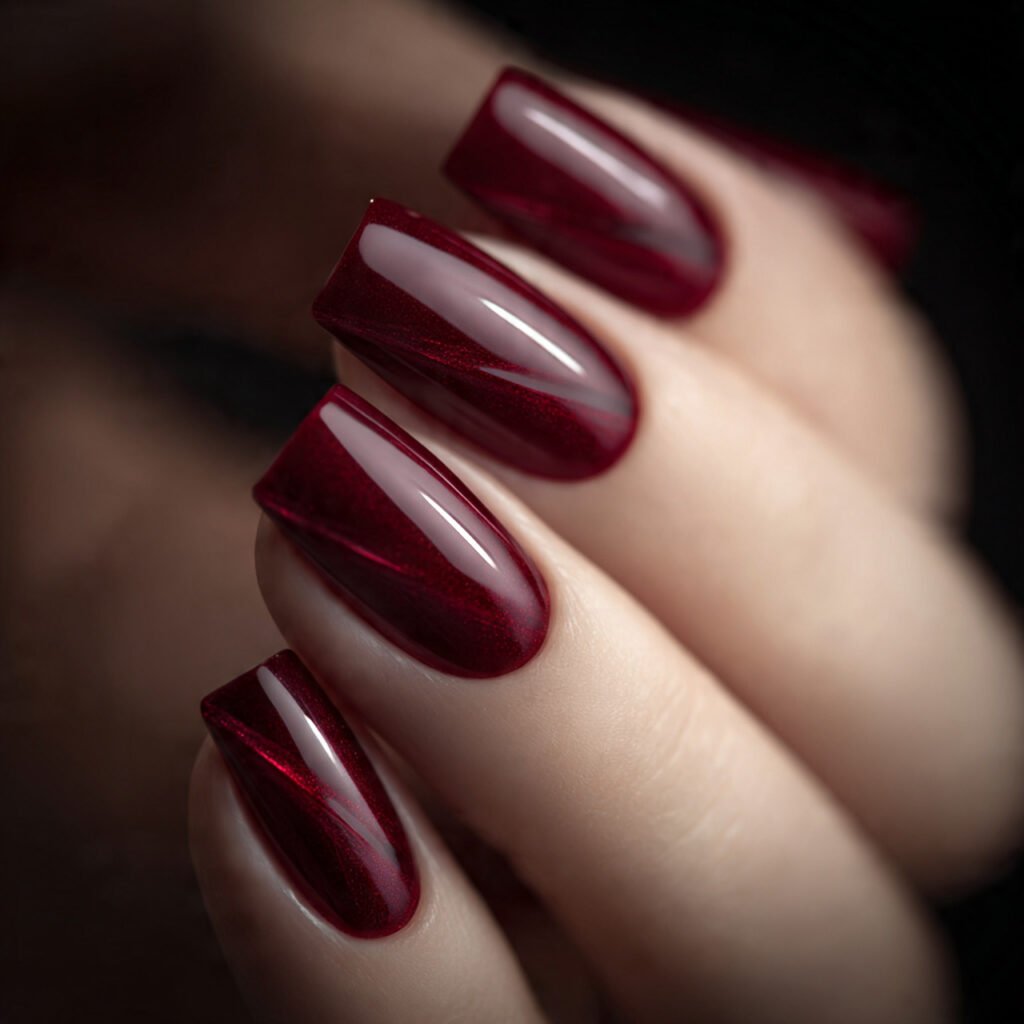 close up of 10 square nails with asymmetrical slan
