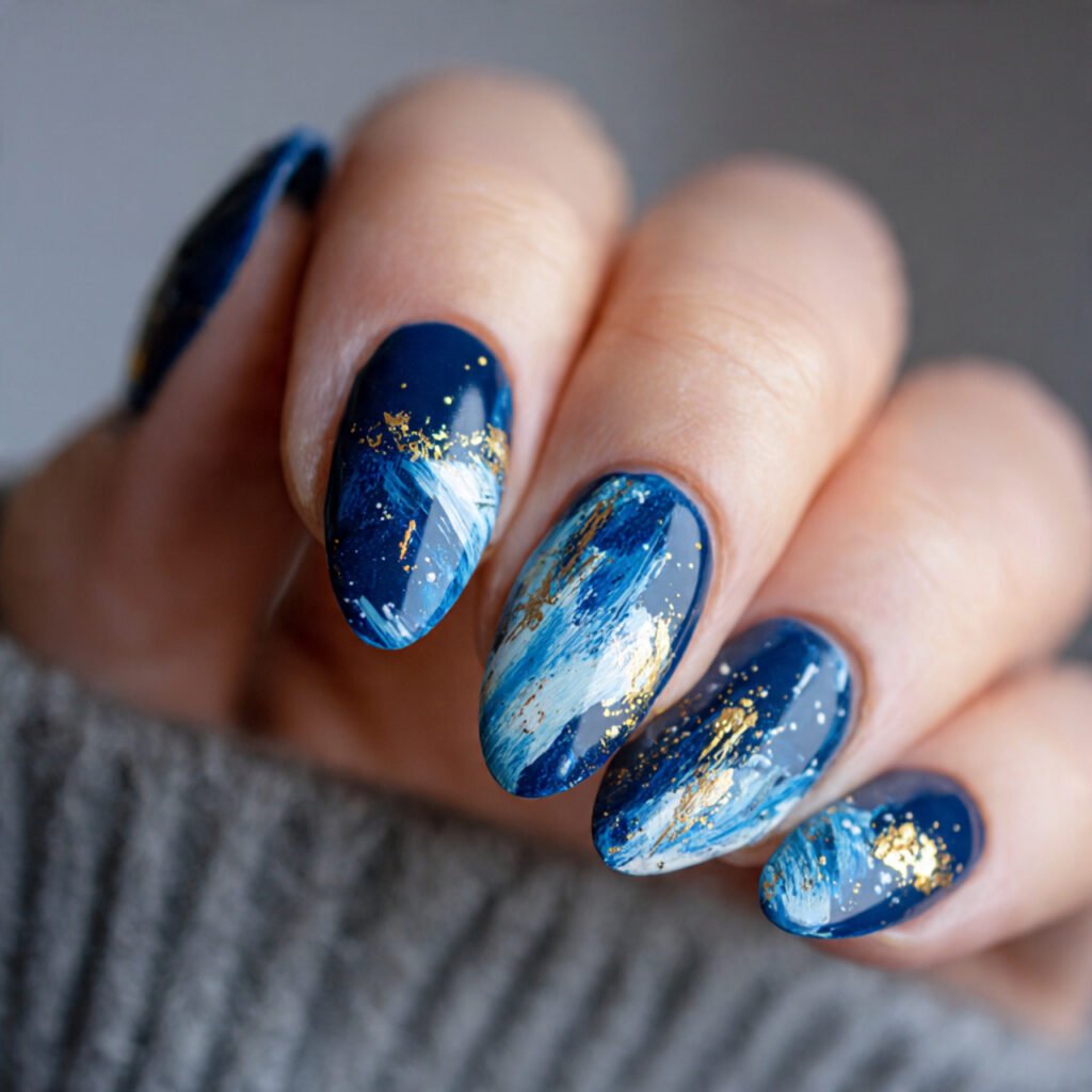 Artistic Navy Blue Abstract Nail Ideas