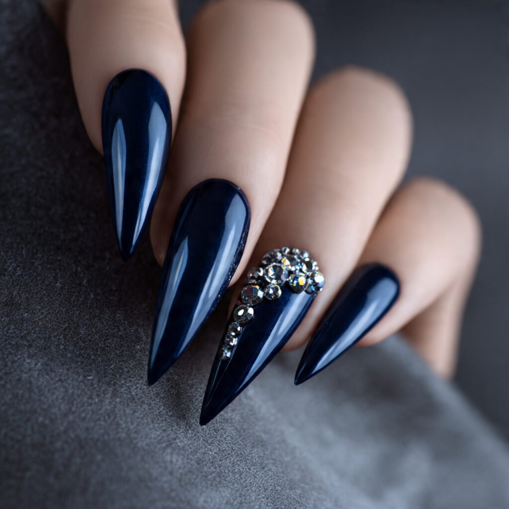 Bold Navy Blue Stiletto Nail Ideas