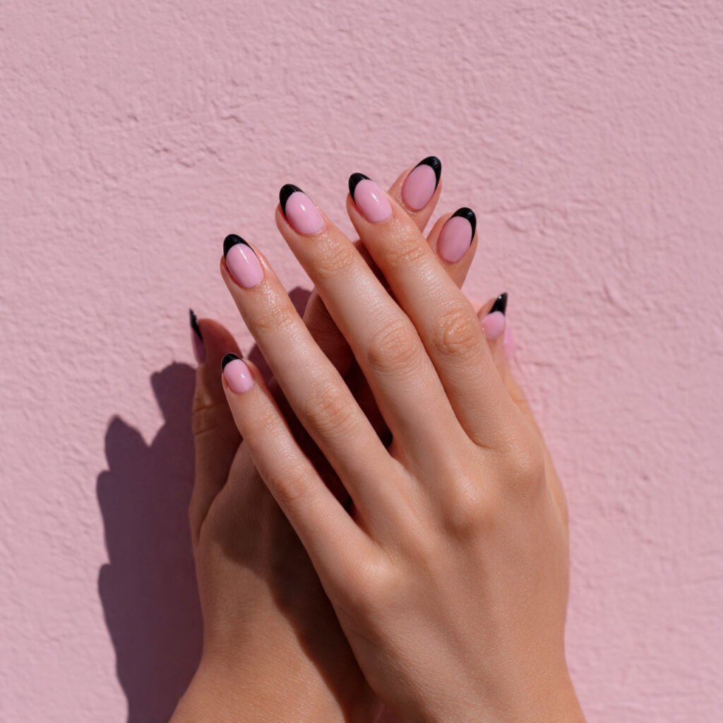 Black French Tip With Pink Base Ideas