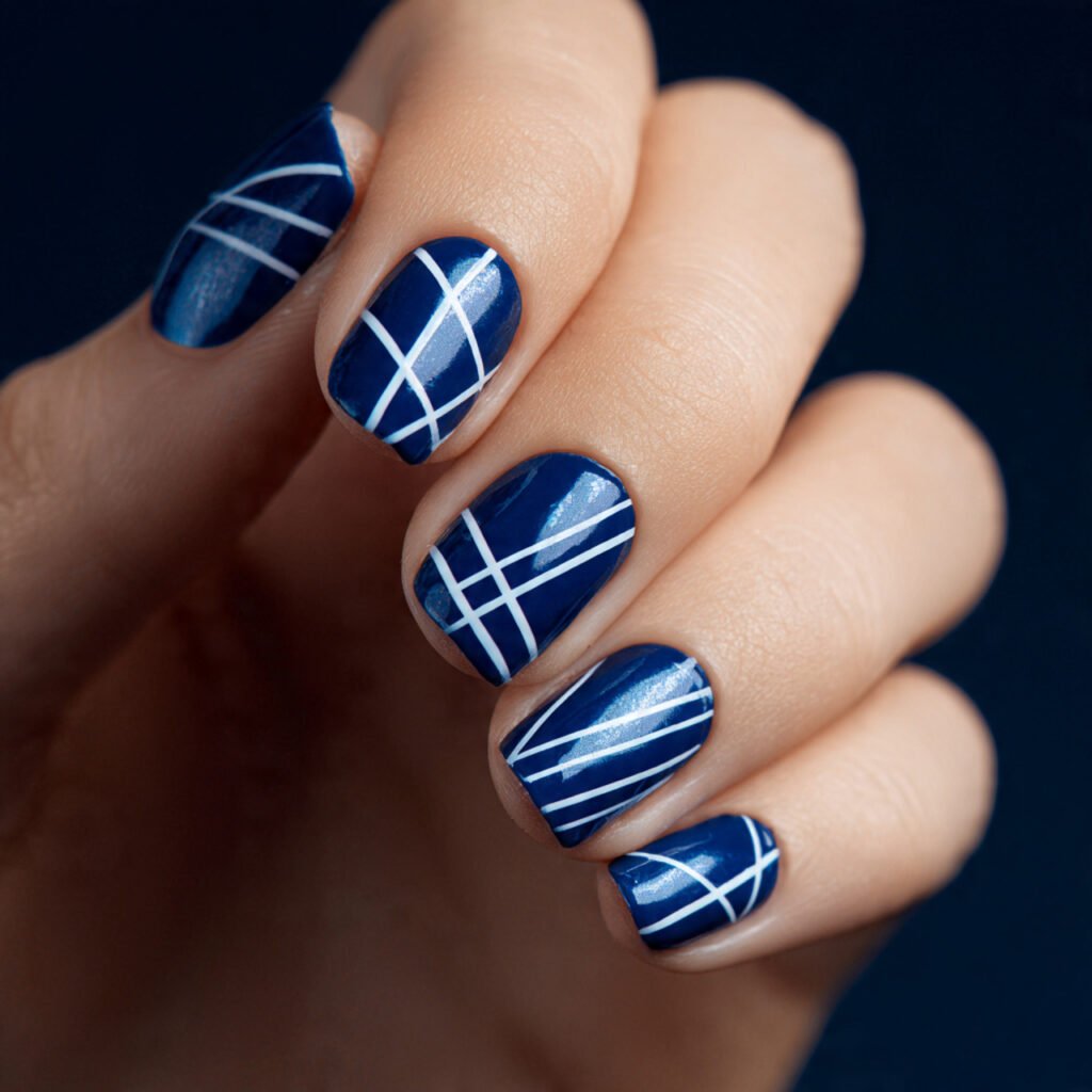 Crisp Navy Blue and White Nail Ideas