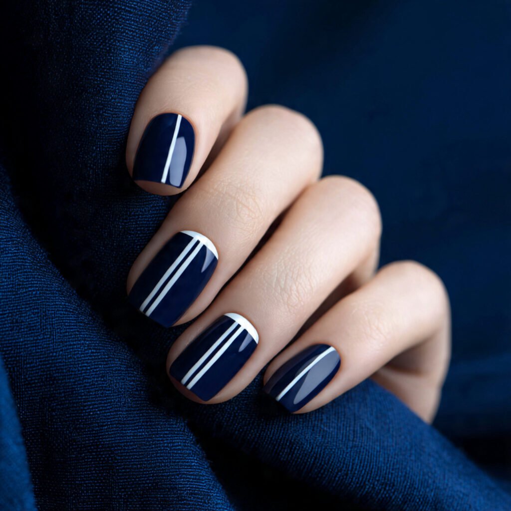 Graphic Navy Blue Square Nail Ideas