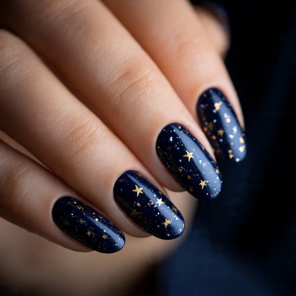 Playful Navy Blue Star Nail Ideas
