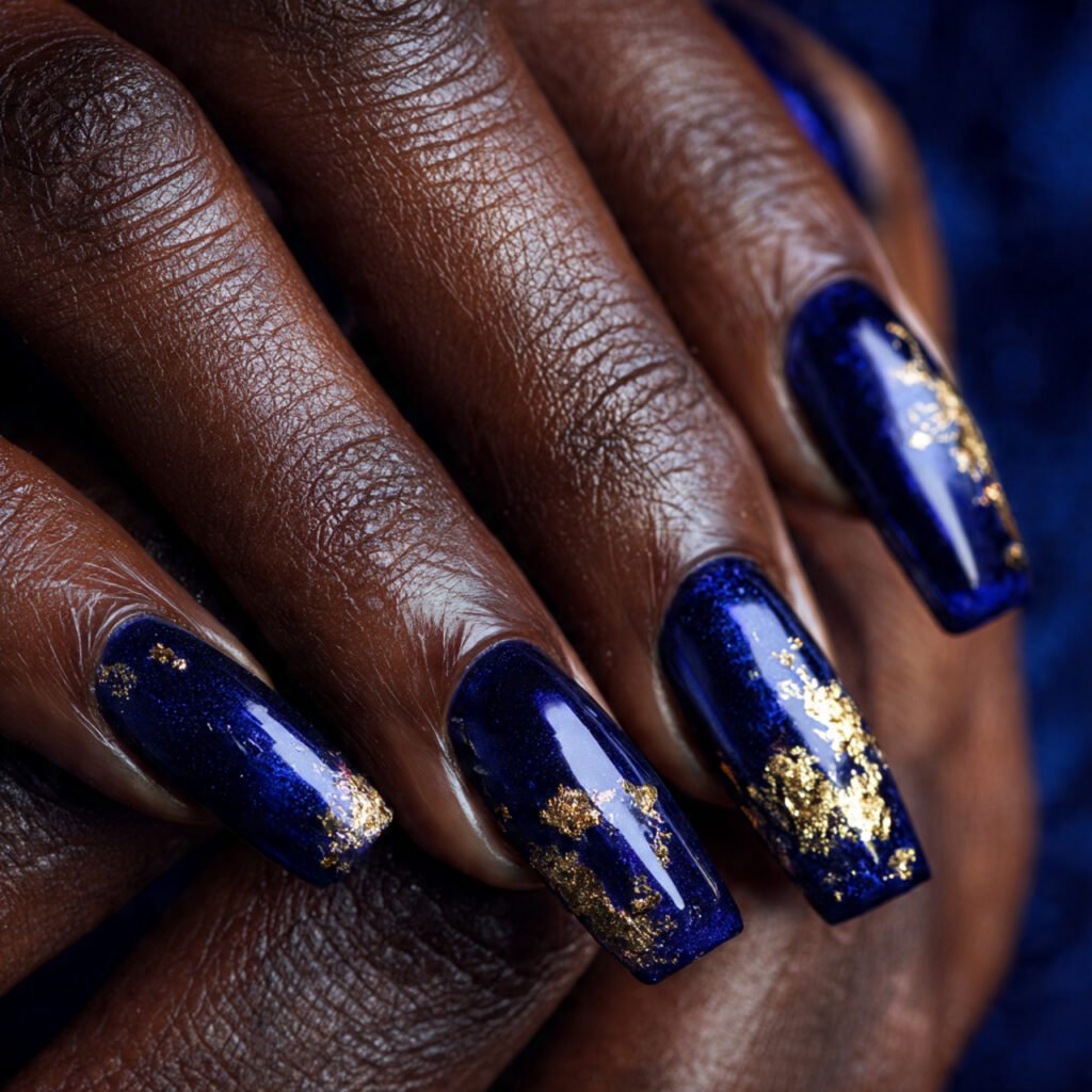 Radiant Navy Blue Nail Ideas for Deep Skin Tones