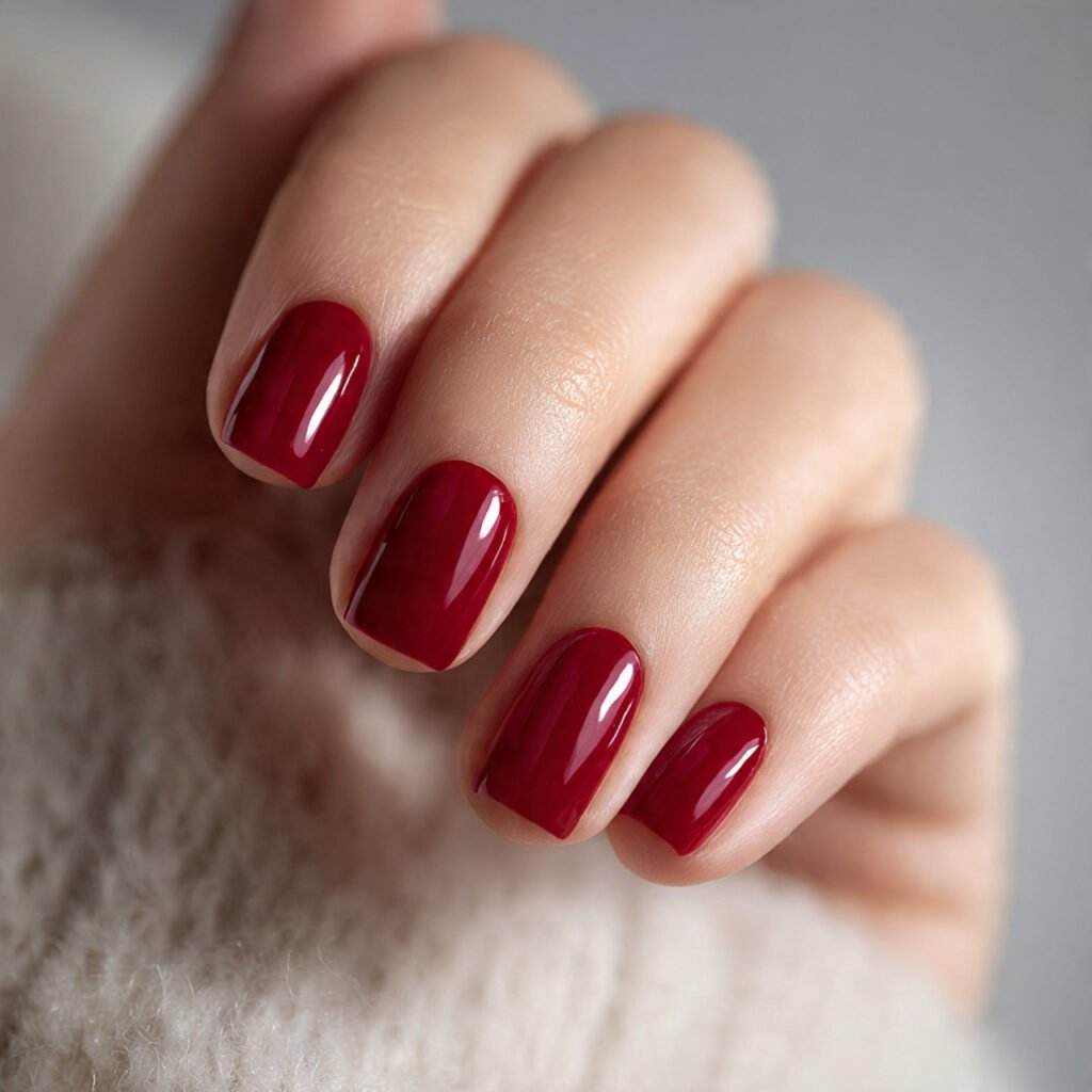close up of short natural square nails with ultra