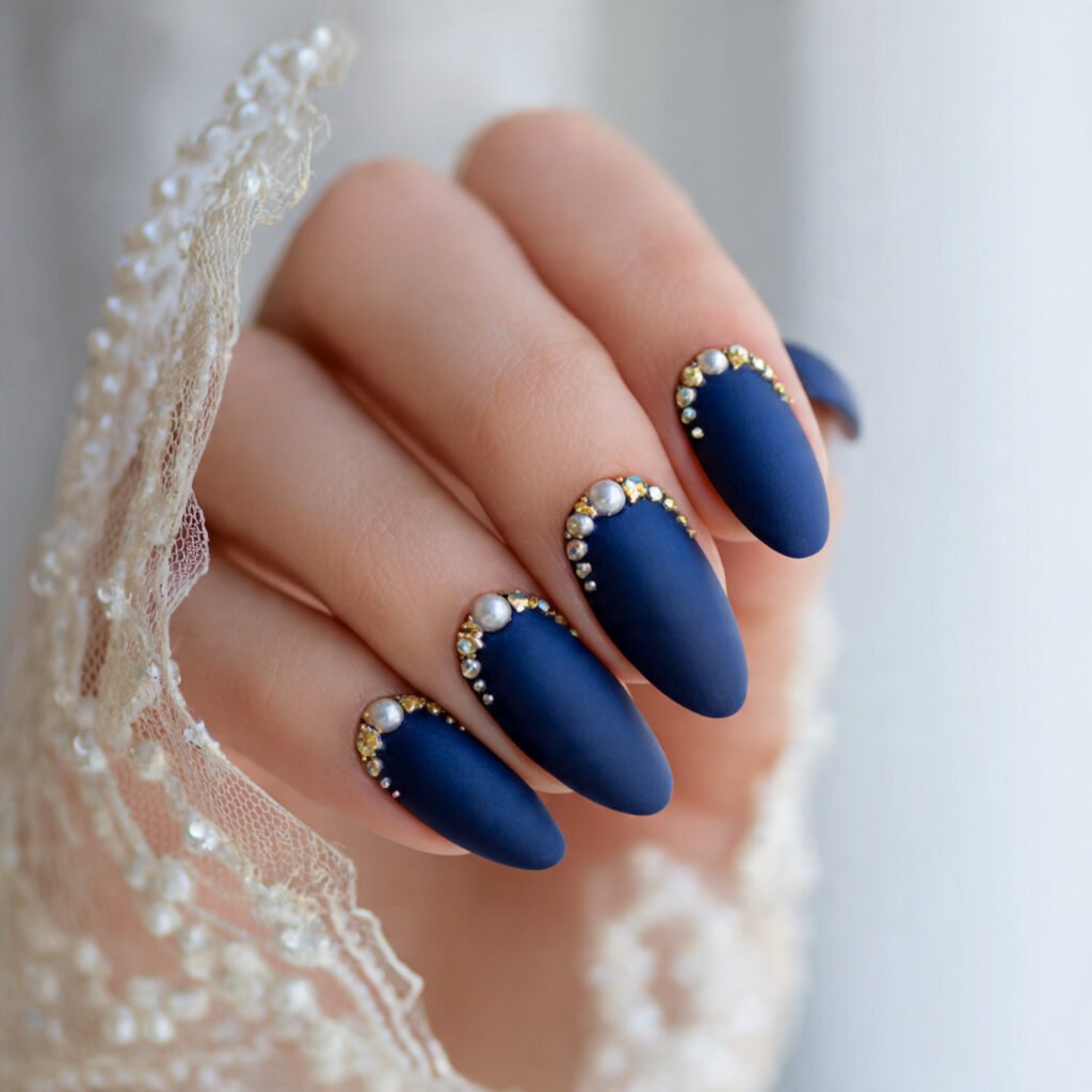 Sophisticated Navy Blue Wedding Nail Ideas