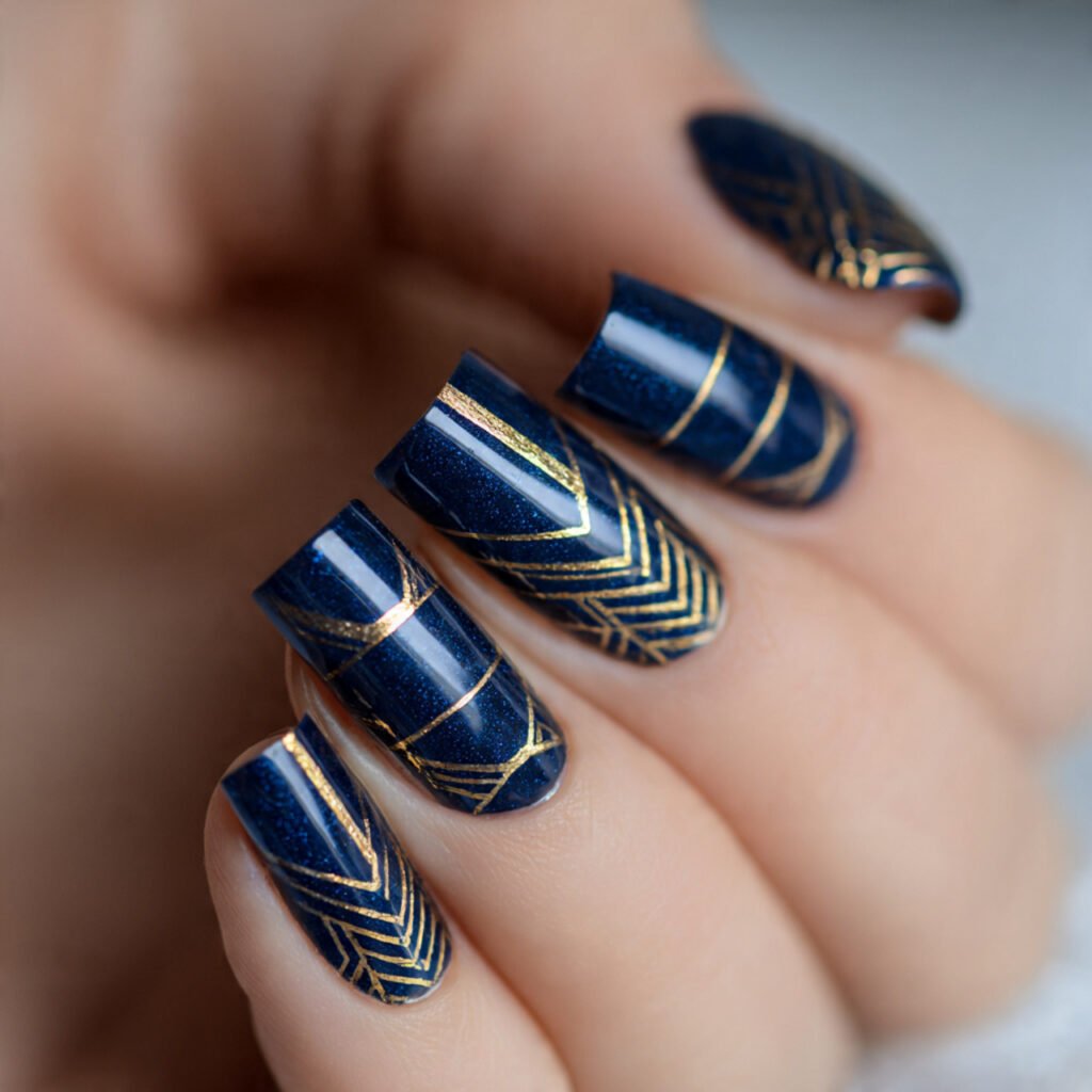 Structured Navy Blue Geometric Nail Ideas