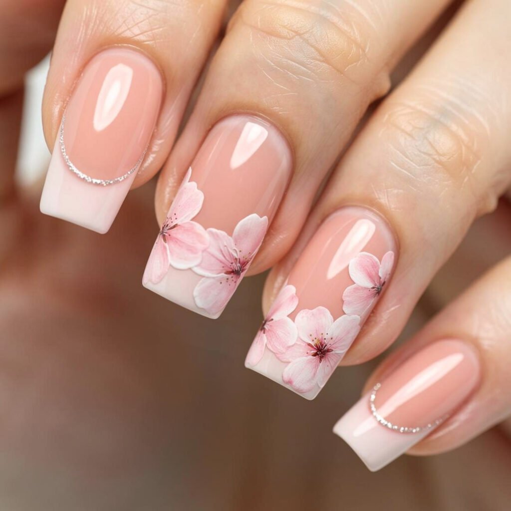 Cherry Blossom French Tip Nails