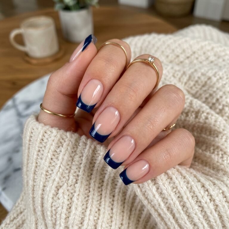 dark blue french tip nails