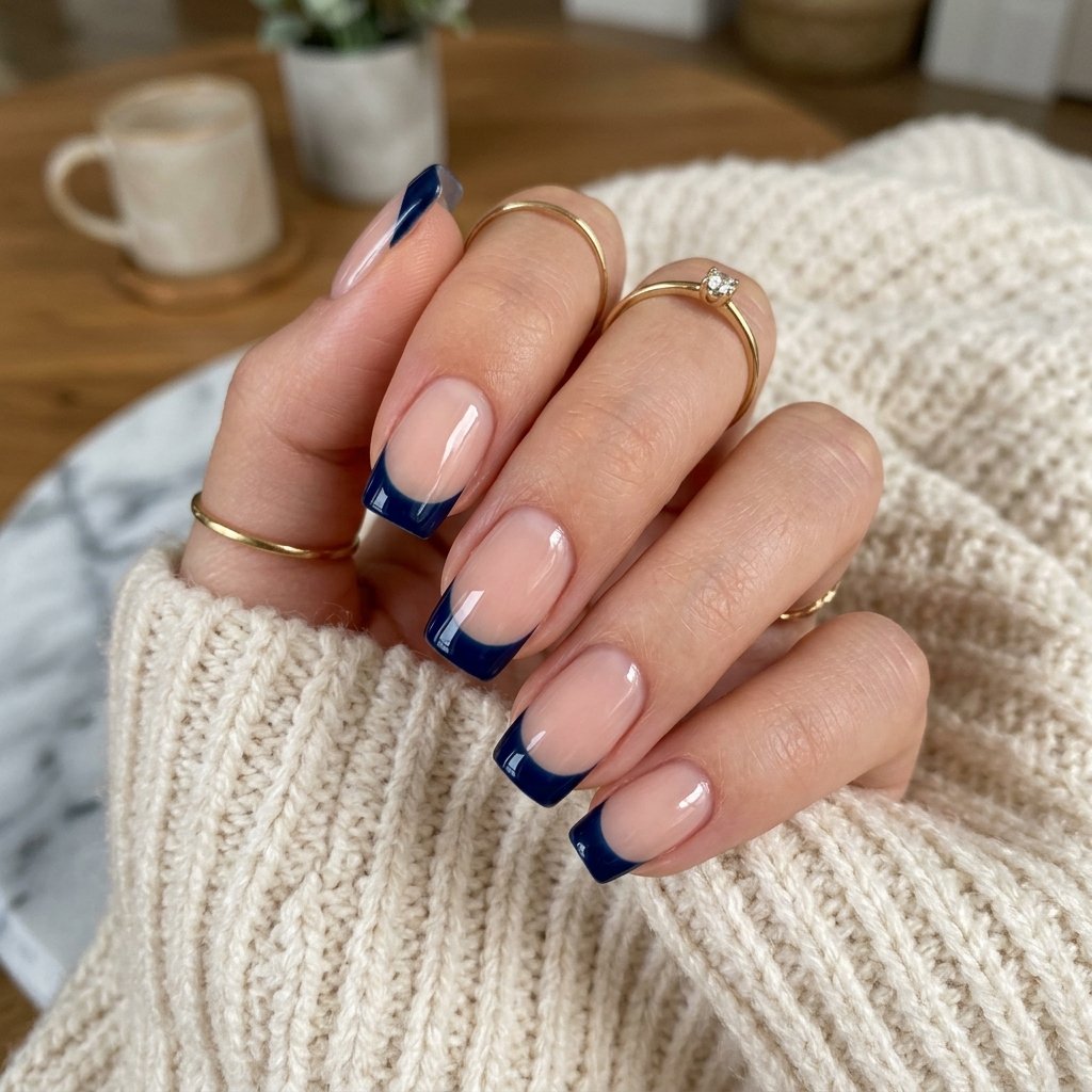 dark blue french tip nails