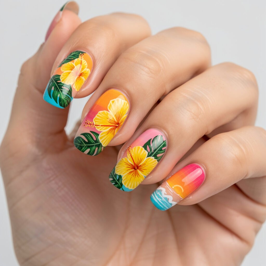 Hawaiian Hibiscus Nail Art