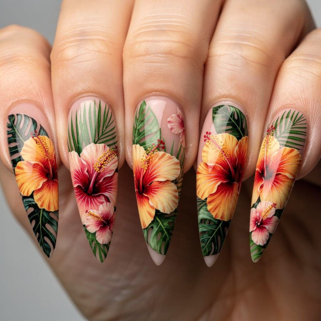 Hibiscus Long Nail Designs
