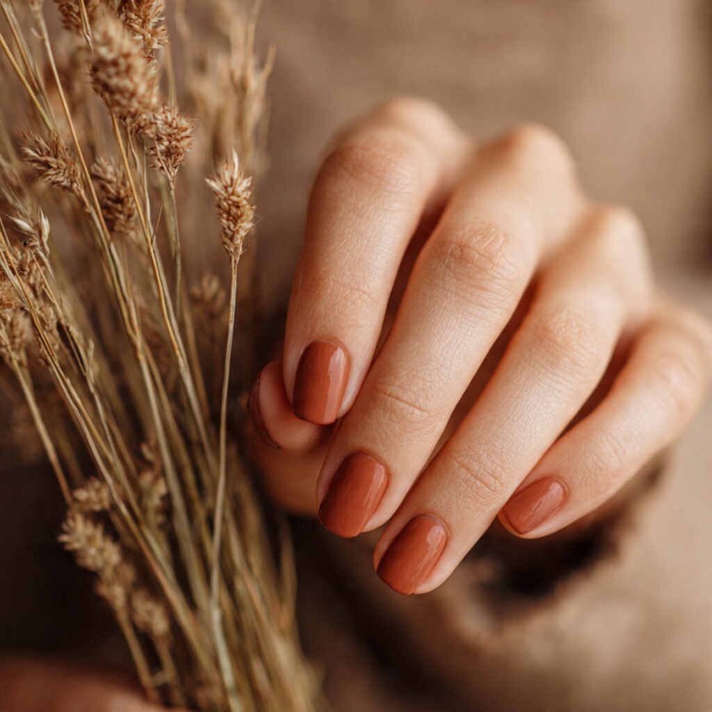 earthy close up shot of hands with muted terracott