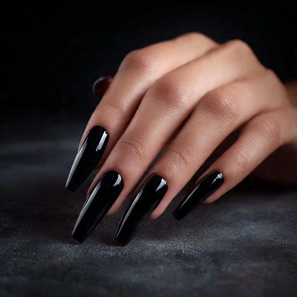 Coffin Black French Tip Nail Ideas
