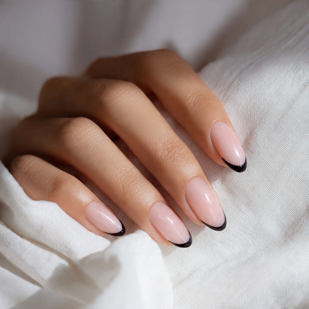 Almond Black French Tip Nail Ideas