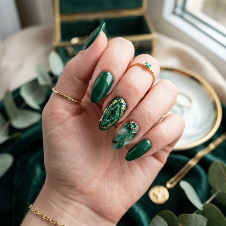 emerald green nail design