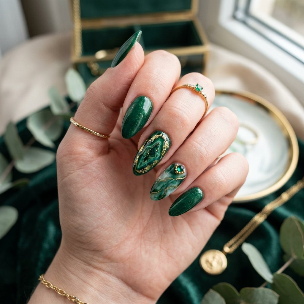 emerald green nail design