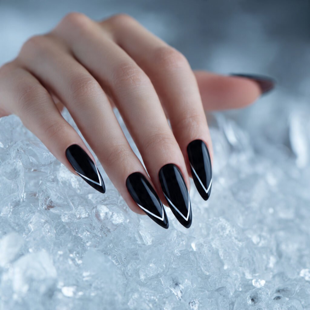 Black French Tip With Swirl Design Ideas