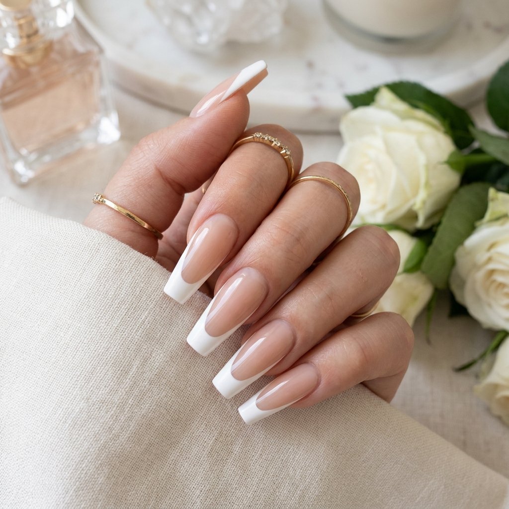 35 Trendy French Tip Coffin Nails Ideas That Elevate Your Style 1 french tip coffin nails