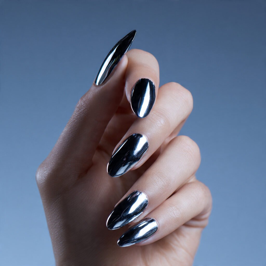 Black Chrome French Tip Nail Ideas