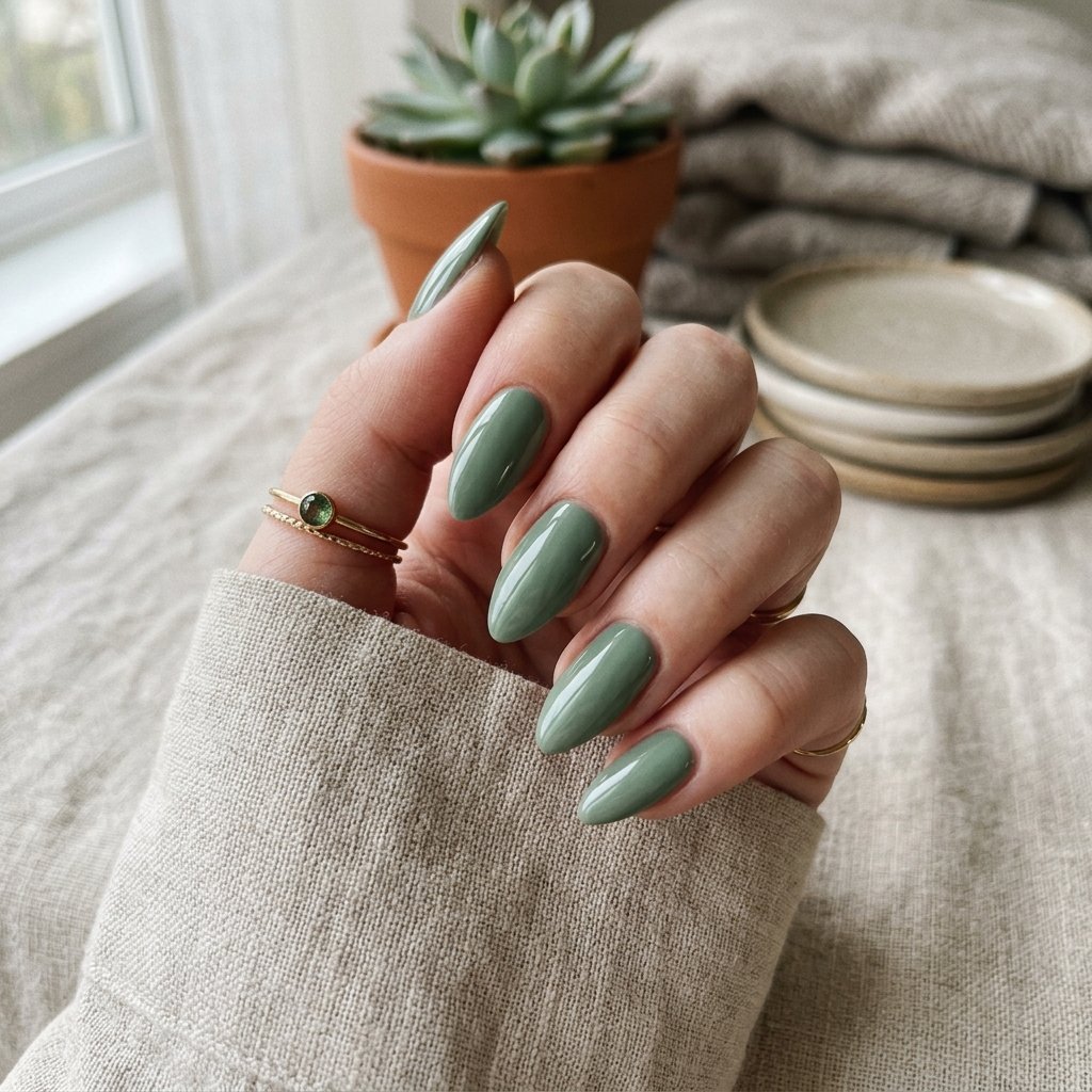 35 Fresh Green Almond Nails Ideas: Chic Trends to Love 1 green almond nails