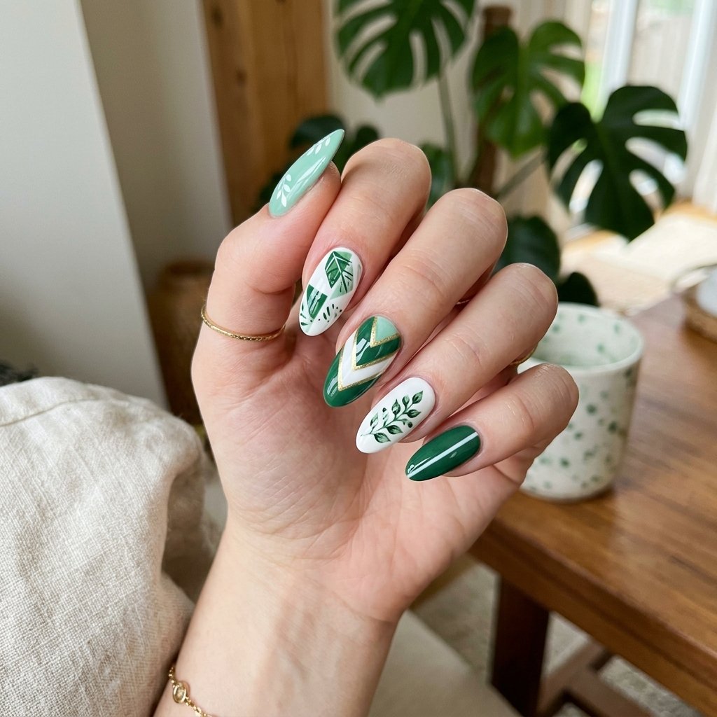 green and white nails