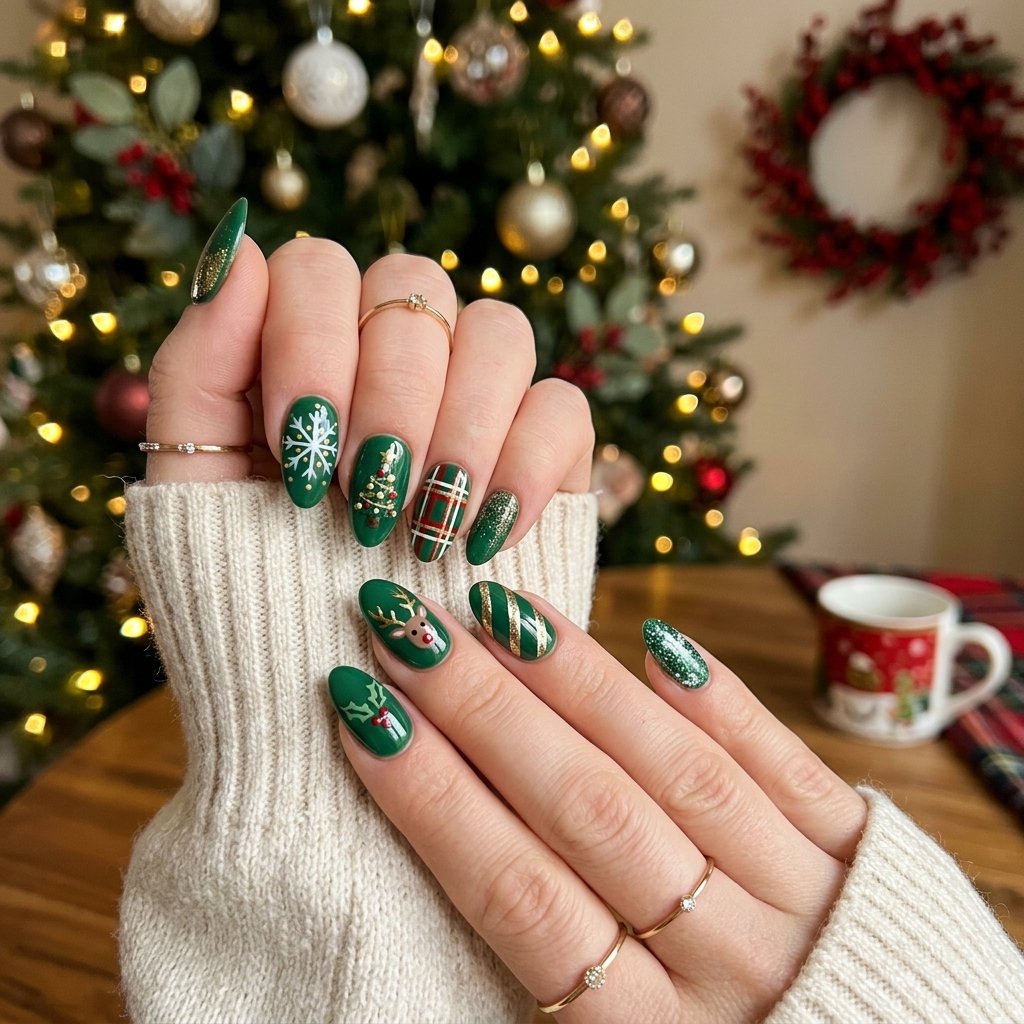 green christmas nails