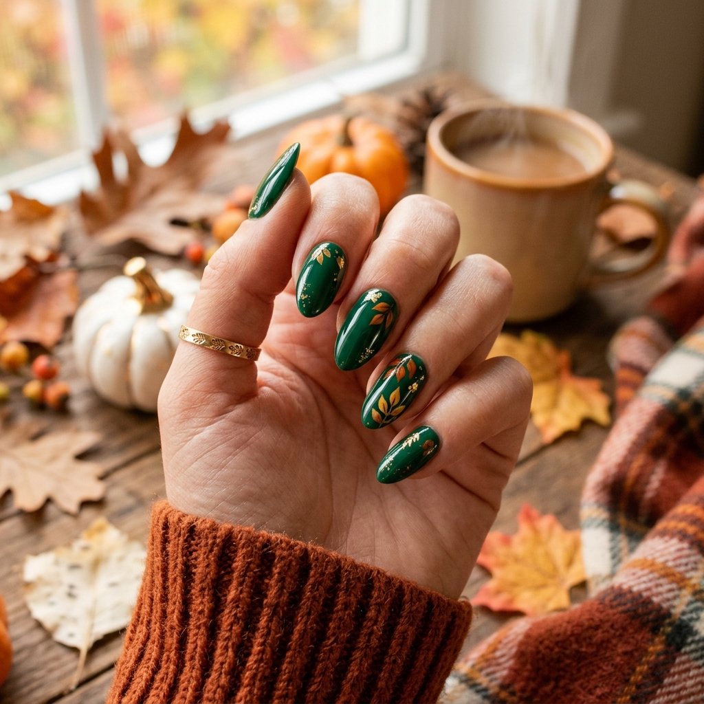 35 Best Green Fall Nails Ideas for Modern Autumn Style 1 green fall nails