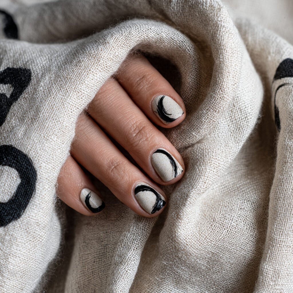 Black French Tip With Star Detail Ideas