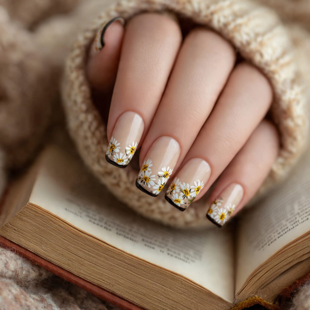 Black French Tip With Geometric Pattern Ideas
