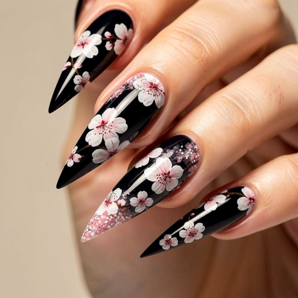 Cherry Blossom Stiletto Nails