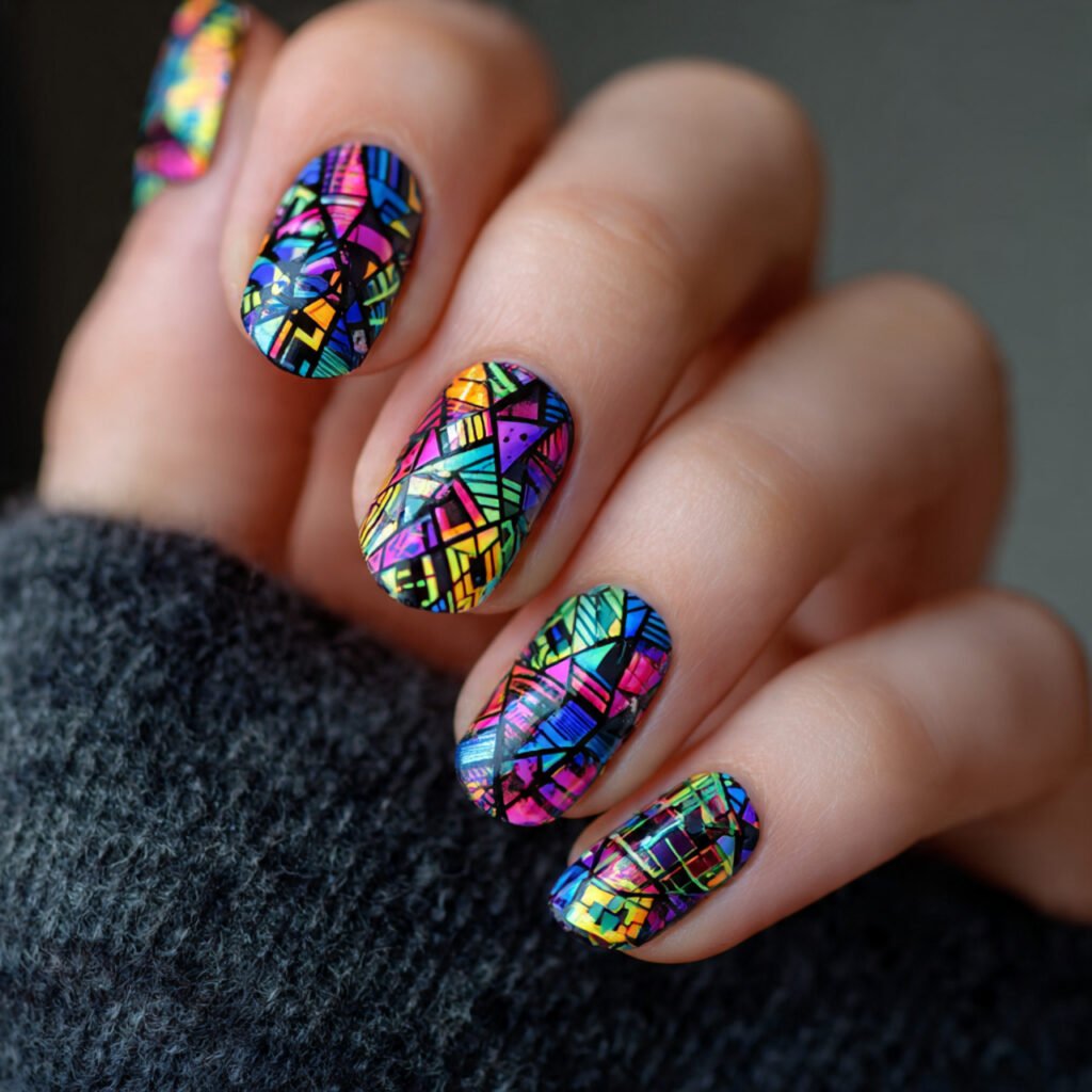 maximalist square photograph of kaleidoscope nails