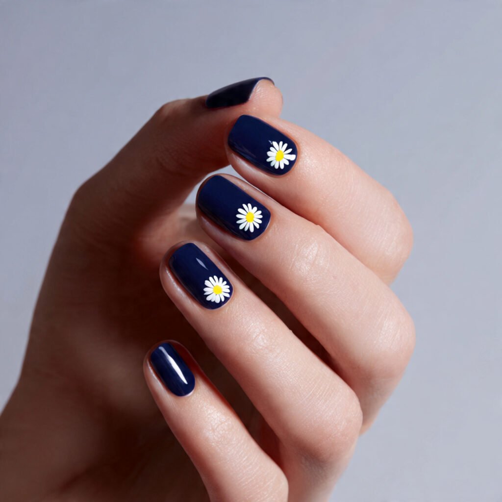 32 Top Blue and White Floral Nail Designs: Elegant Flower Art to Try 7 Minimalist White Daisy Accents