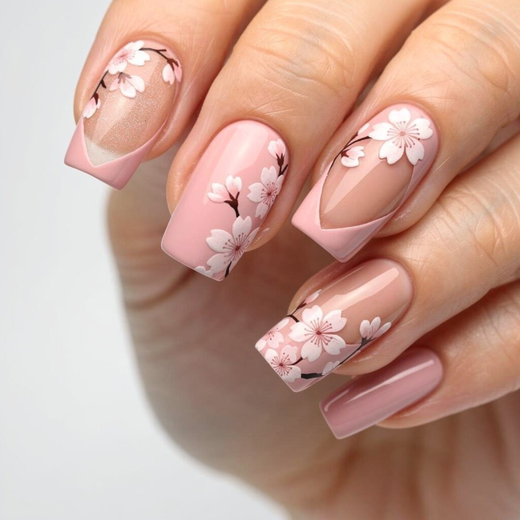 Cherry Blossom Nude Base Nail Ideas