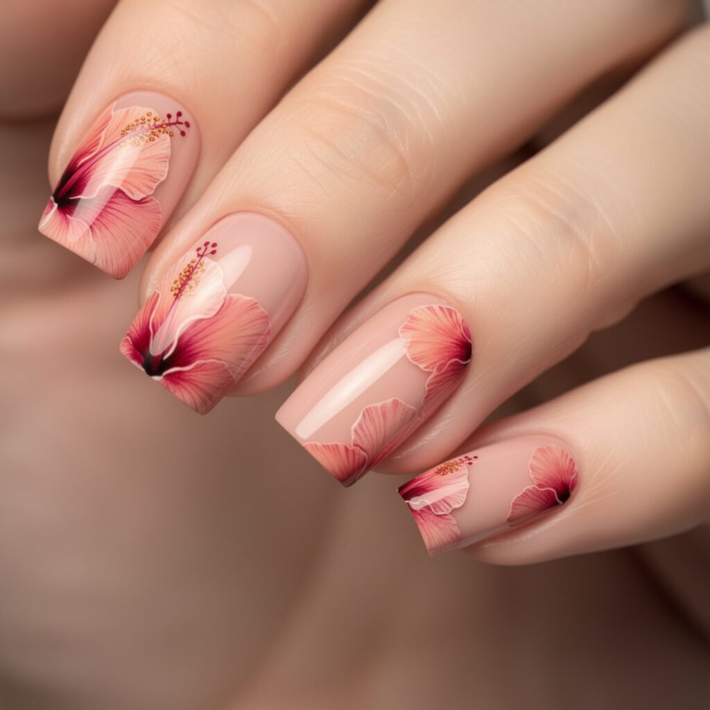 Hibiscus Negative Space Nails