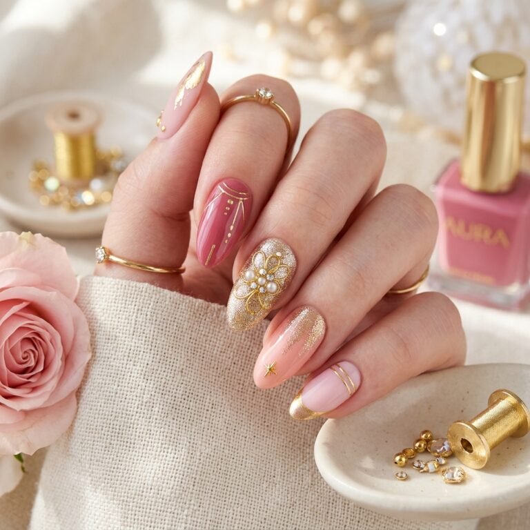 35 Pink and Gold Nail Designs Ideas That Always Turn Heads 37 pink and gold nail designs