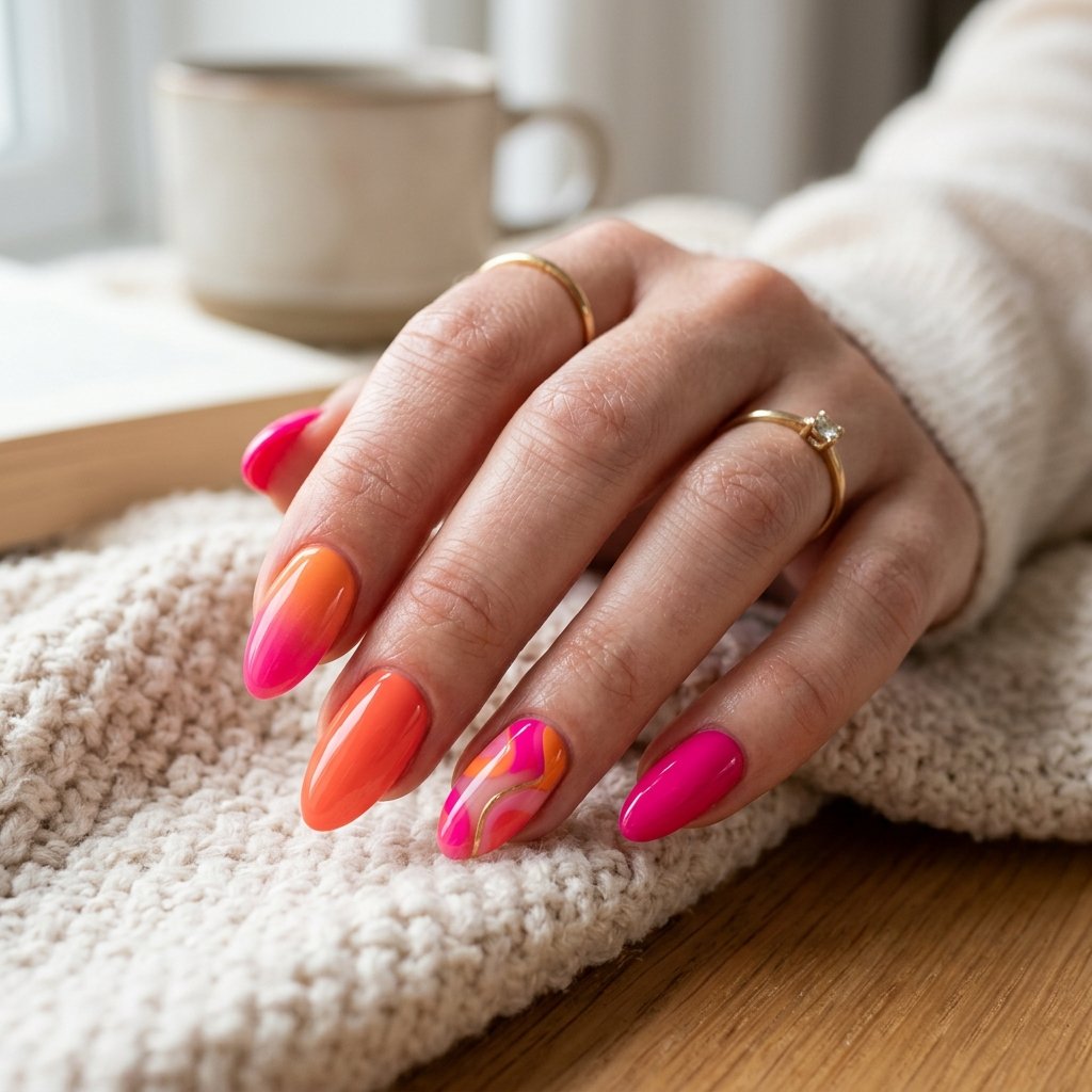 pink and orange nails