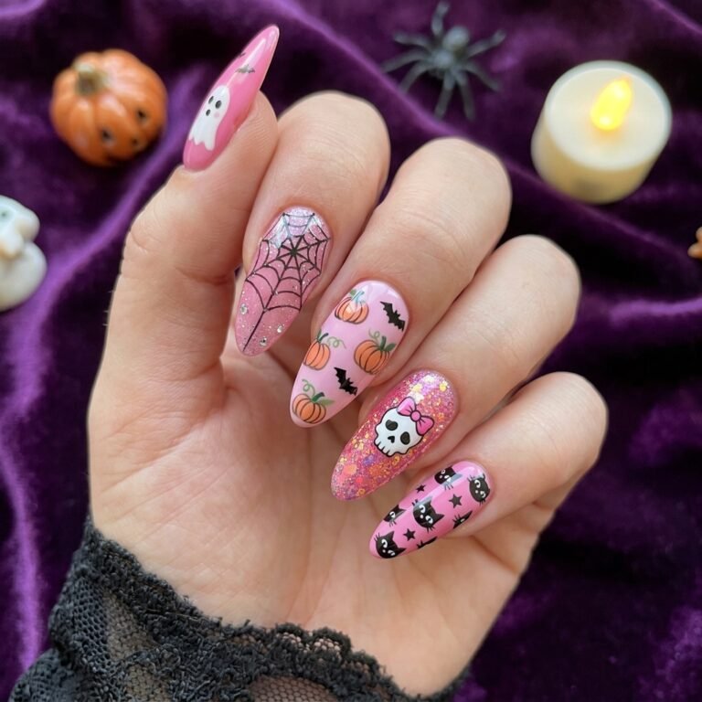 pink halloween nails