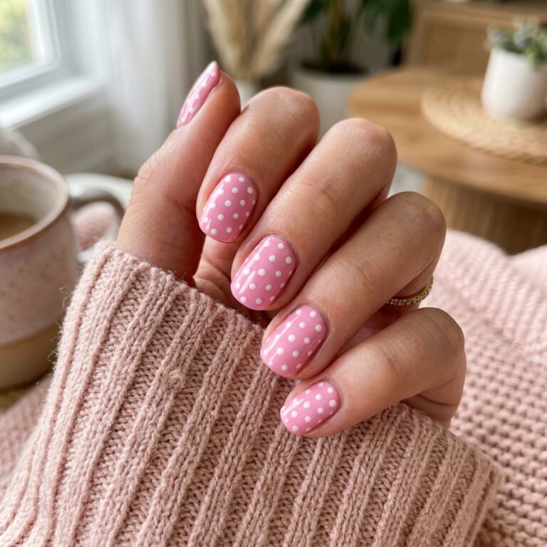 pink polka dot nails