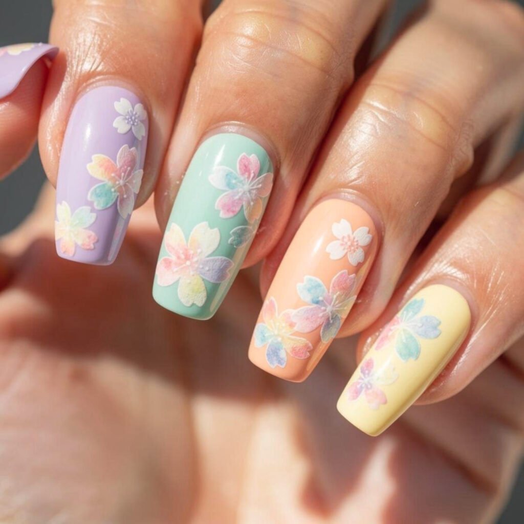Pastel Cherry Blossom Nail Ideas