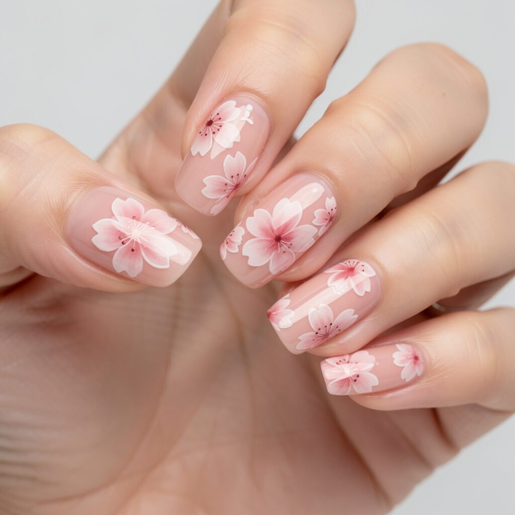 Cherry Blossom Gel Nails
