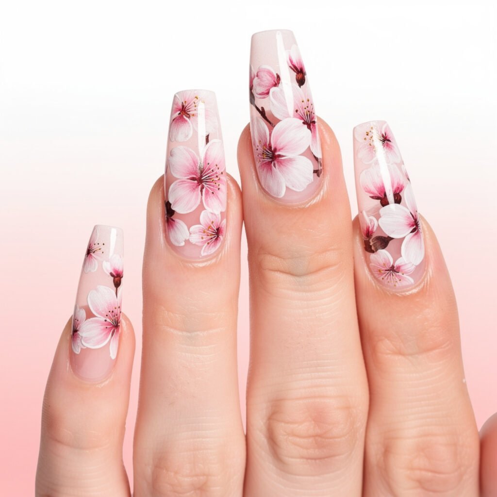 Cherry Blossom Acrylic Nails
