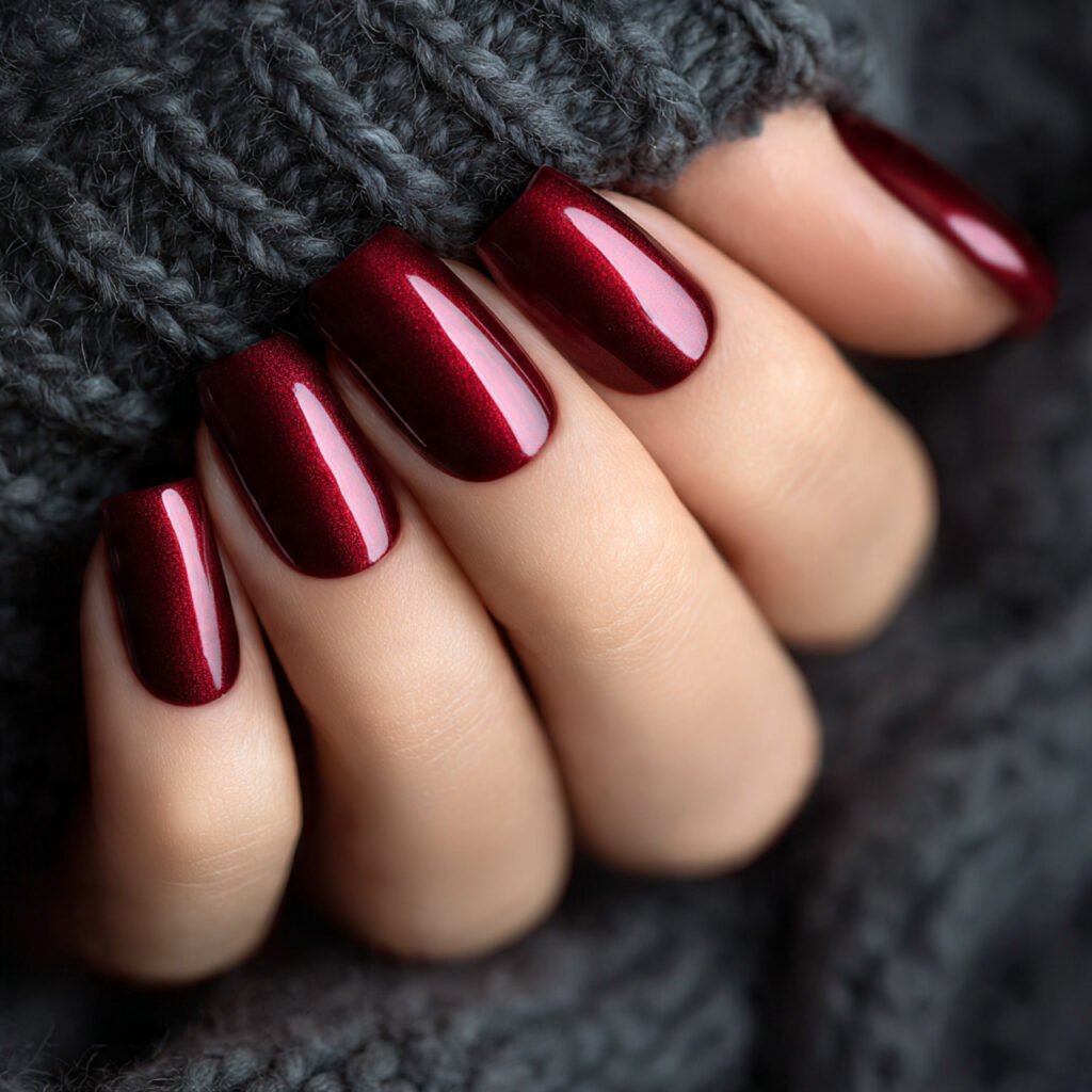 professional photography of deep burgundy nails wi