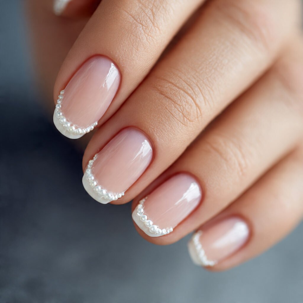 Dainty Pearl Embellished French Tips