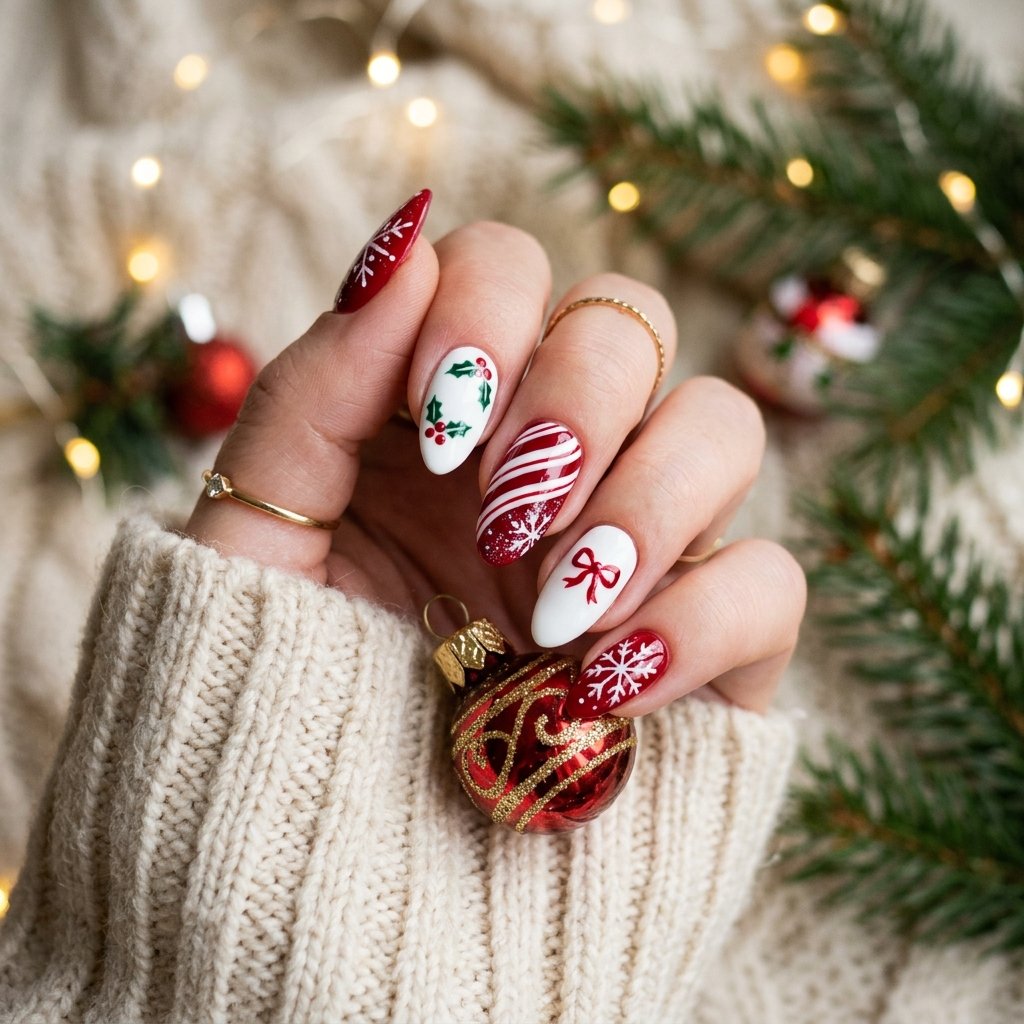 35 Red and White Christmas Nails Ideas to Inspire Your Holiday Look 1 red and white christmas nails