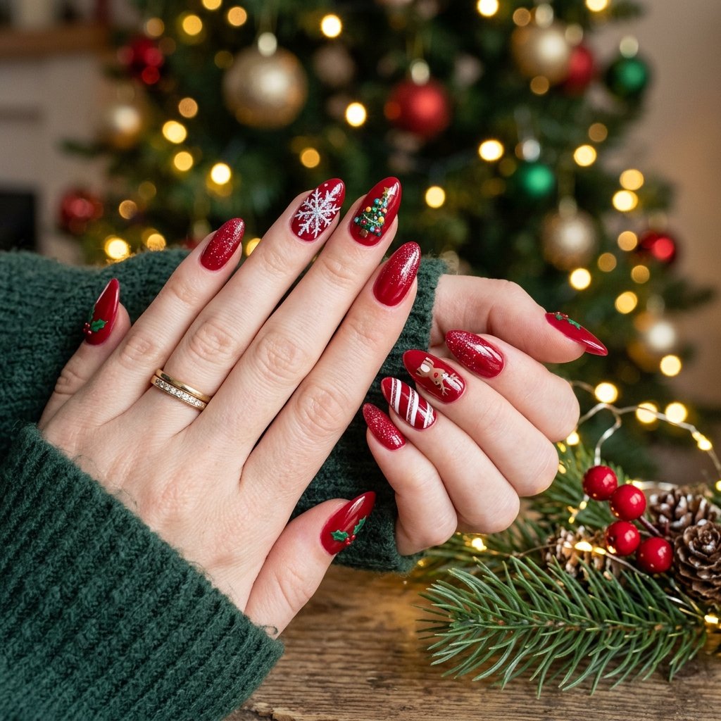 Trending Red Christmas Nails: 29 Unique Styles for a Festive Manicure 2026 2 Trending Red Christmas Nails Ideas to Try
