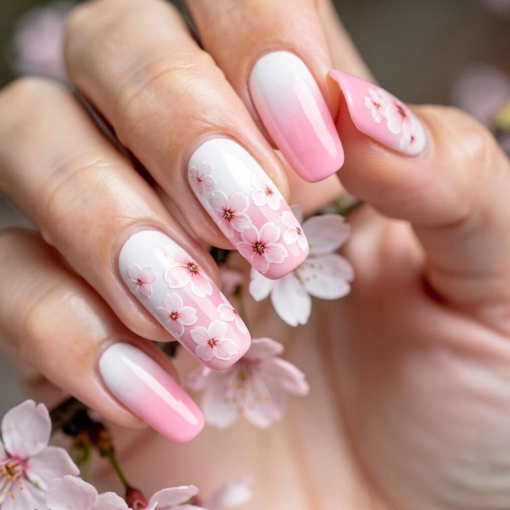 Cherry Blossom Ombre Nails